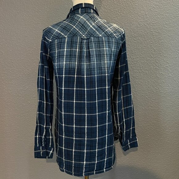 BELLA DAHL Blue Ombre 100% Cotton Flannel Plaid Button Down Shirt Shacket EUC XS - Picture 5 of 10